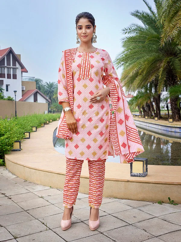 NOZ2TOZ Women's Cotton Blend Printed Straight Kurta Pant With Dupatta - Pink Stylish Casual Pants NOZ2TOZ Women's Cotton Blend Printed Straight Kurta Pant With Dupatta - Pink Stylish Casual Pants