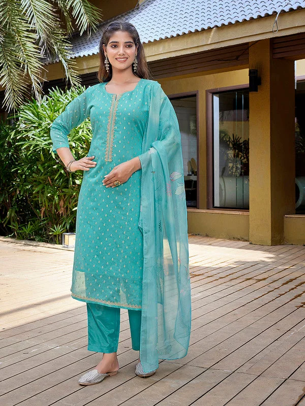 NOZ2TOZ Women's Chanderi Woven Straight Kurta Pant With Dupatta - Mehndi Green Sleek Black Pants NOZ2TOZ Women's Chanderi Woven Straight Kurta Pant With Dupatta - Mehndi Green Sleek Black Pants