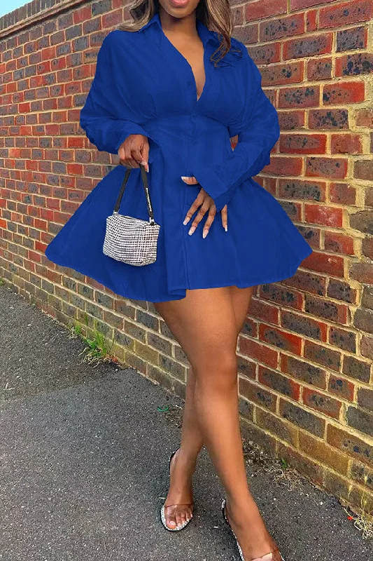 Solid Color Preppy Pleated Detail Mini Dress Comfortable Shift Mini Dress