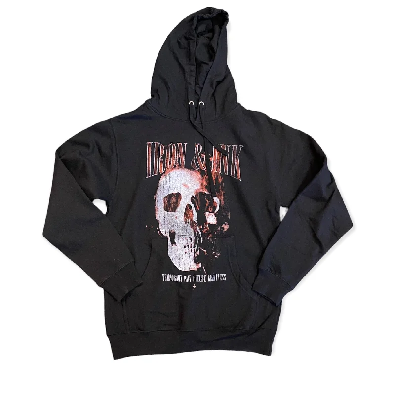 Vintage Skull Unisex Pull Over Hoodie- Black Hoodie with Color Block Contrast Stylish