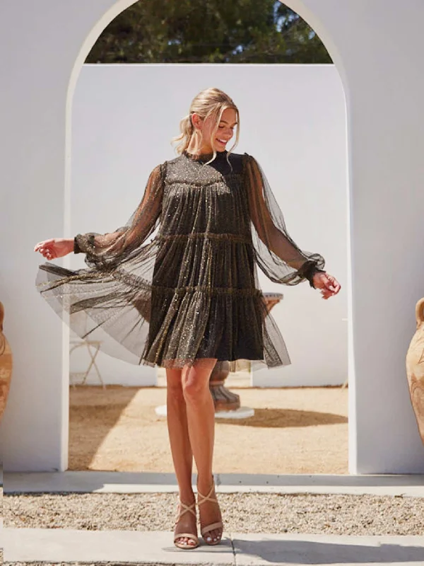 Black Sparkle Mesh Dress Tunics Modern contemporary