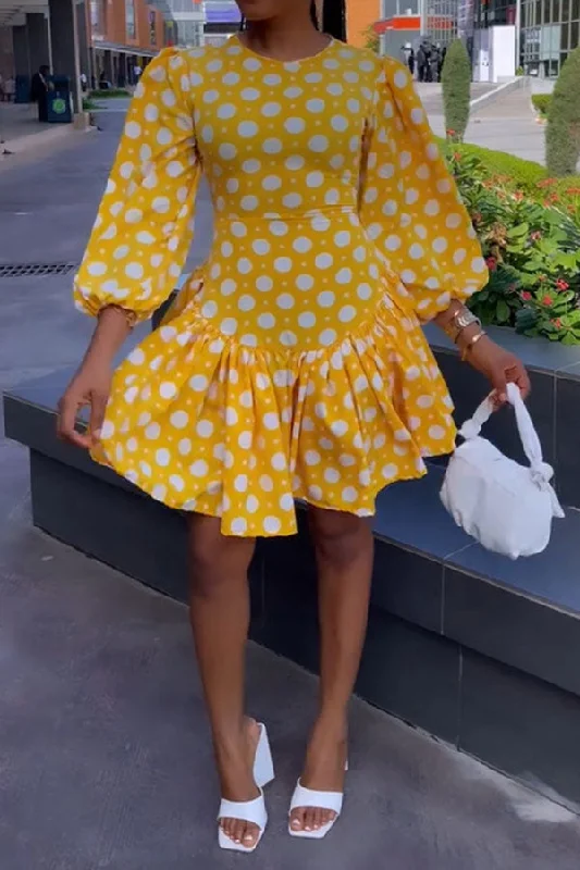 Polka Dot Retro Ruffle Hem Mini Dress Chic Halter Mini Dress