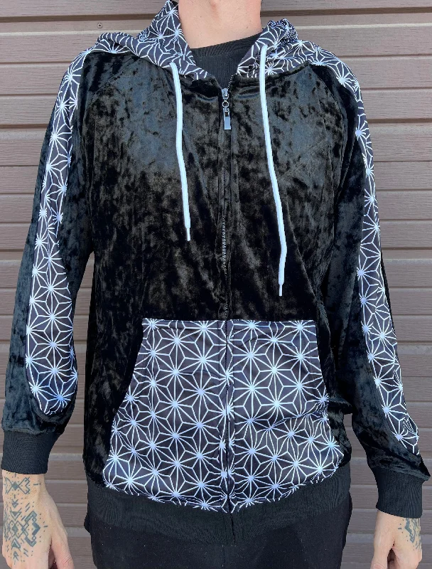 Asanoha Keme Zip Up Hoodie Hoodie with Back Slit Movement Comfort