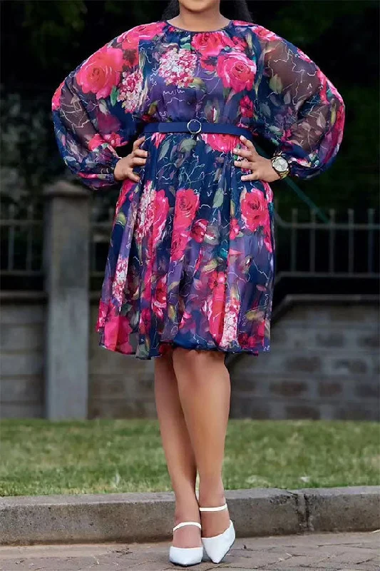 Floral Print Feminine Belted Mini Dress Chic Halter Mini Dress