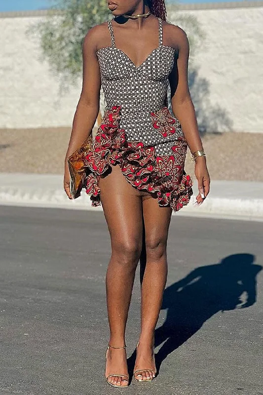Floral Print Patchwork Pretty Ruffles Irregular Mini Dress Trendy Crossover Mini Dress Floral Print Patchwork Pretty Ruffles Irregular Mini Dress Trendy Crossover Mini Dress