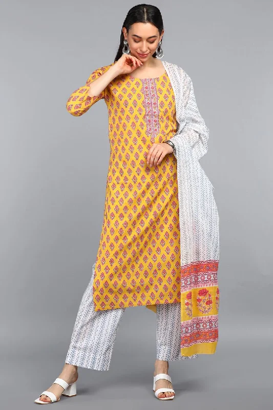 Ahika Mustard Polyester Straight Kurta Pant With Dupatta Cozy Full-Length Pants