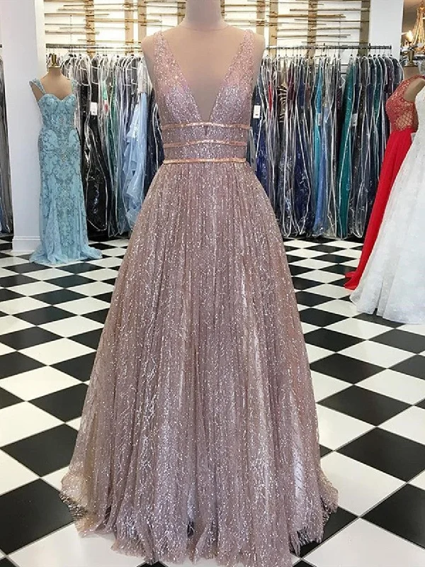 Deep V Neck Floor Length Prom Dress with Sequins, V Neck Formal Dresses, Graduation Dress with Sequins Deep V Neck Floor Length Prom Dress with Sequins, V Neck Formal Dresses, Graduation Dress with Sequins
