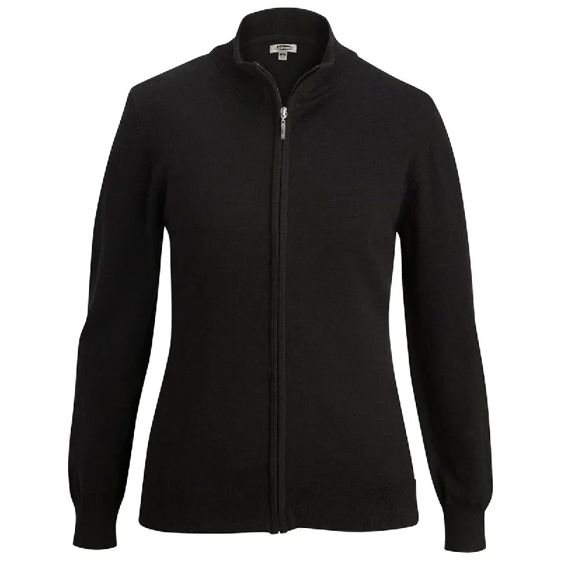 Edwards Women's Black Full-Zip Cotton Cardigan Denim Fabric Leather Fabric Suede Fabric Edwards Women's Black Full-Zip Cotton Cardigan Denim Fabric Leather Fabric Suede Fabric