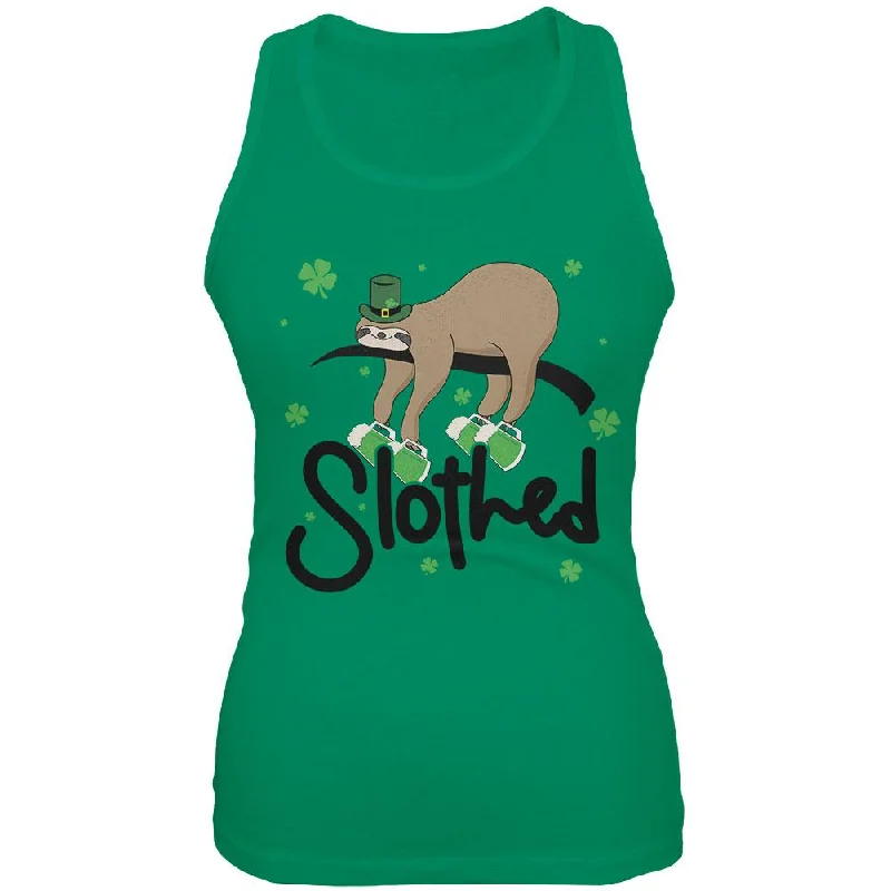 St. Patrick's Day Slothed Sloth Sloshed Drinking Juniors Soft Tank Top gold tank top