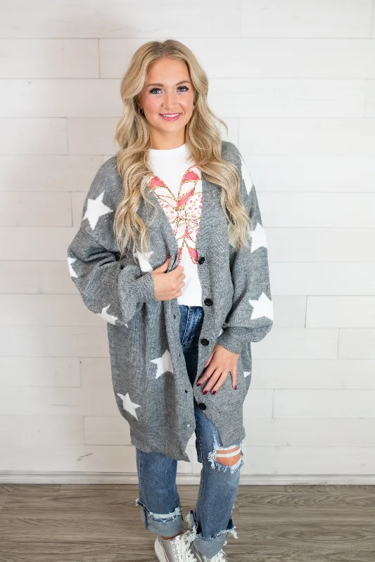 J.nna Printed Button Down Long Cardigan-Heather Grey Knit Fabric Woven Fabric Fleece Fabric J.nna Printed Button Down Long Cardigan-Heather Grey Knit Fabric Woven Fabric Fleece Fabric