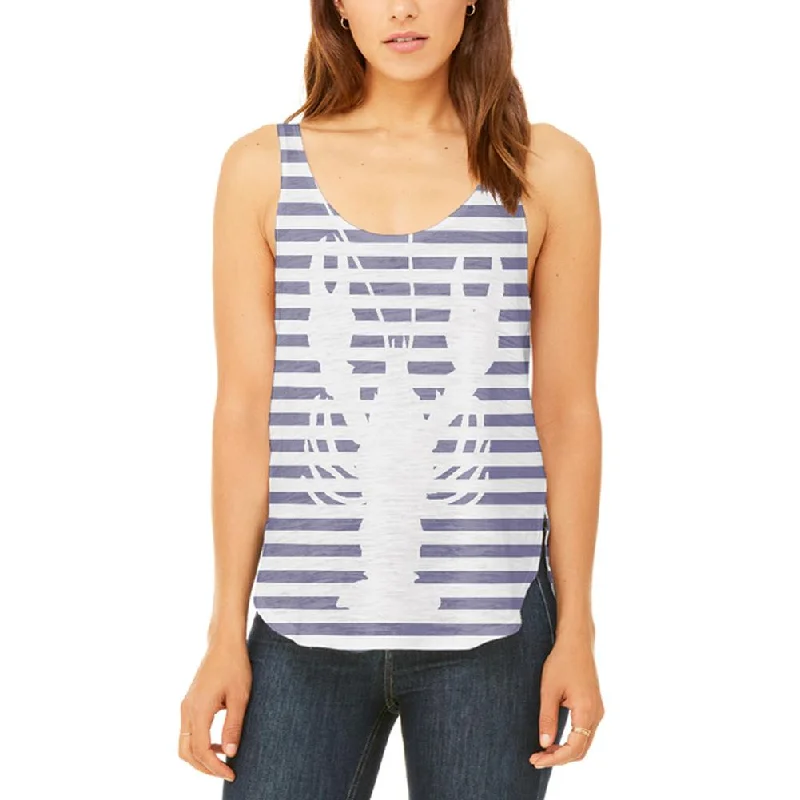 Lobster Navy Nautical Stripes Juniors Flowy Side Slit Tank Top stylish tank top