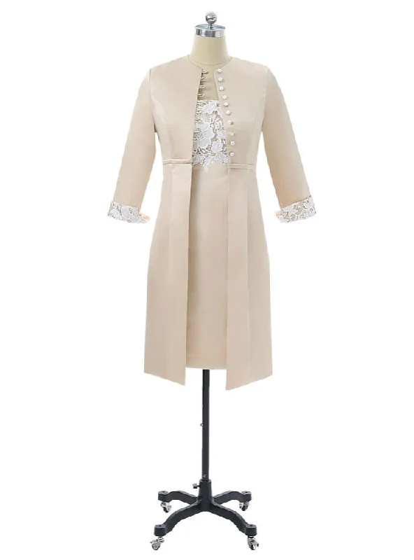 Champagne Satin Mother Of The Bride Dresses Sheath Knee Length With Jacket Collared Jacket Crew Neck Jacket Turtle Neck Jacket Champagne Satin Mother Of The Bride Dresses Sheath Knee Length With Jacket Collared Jacket Crew Neck Jacket Turtle Neck Jacket