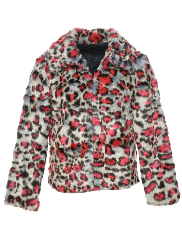 Leopard Print Faux Fur Jacket - M Faux Fur Jacket Real Fur Jacket Shearling Jacket