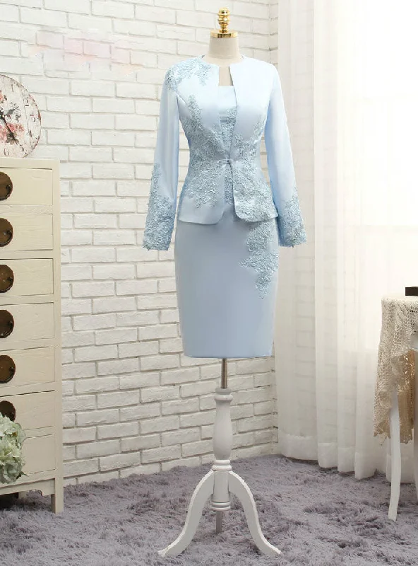 Romantic Blue Mother Of The Bride Dresses Sheath With Jacket Satin Jacket Silk Jacket Chiffon Jacket Romantic Blue Mother Of The Bride Dresses Sheath With Jacket Satin Jacket Silk Jacket Chiffon Jacket