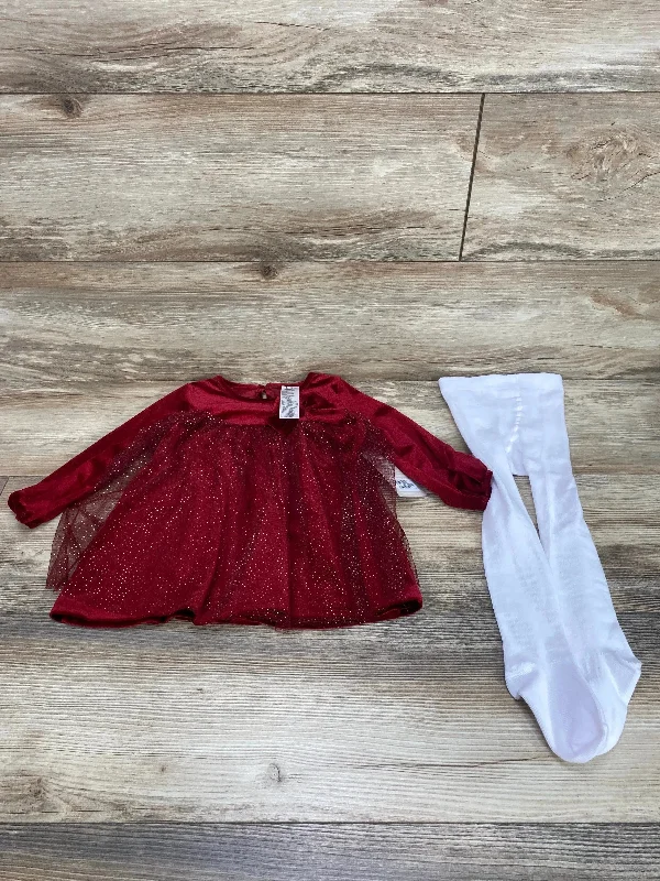 NEW Baby Starters 2pc Velvet Dress & Tights Set Red sz 18m