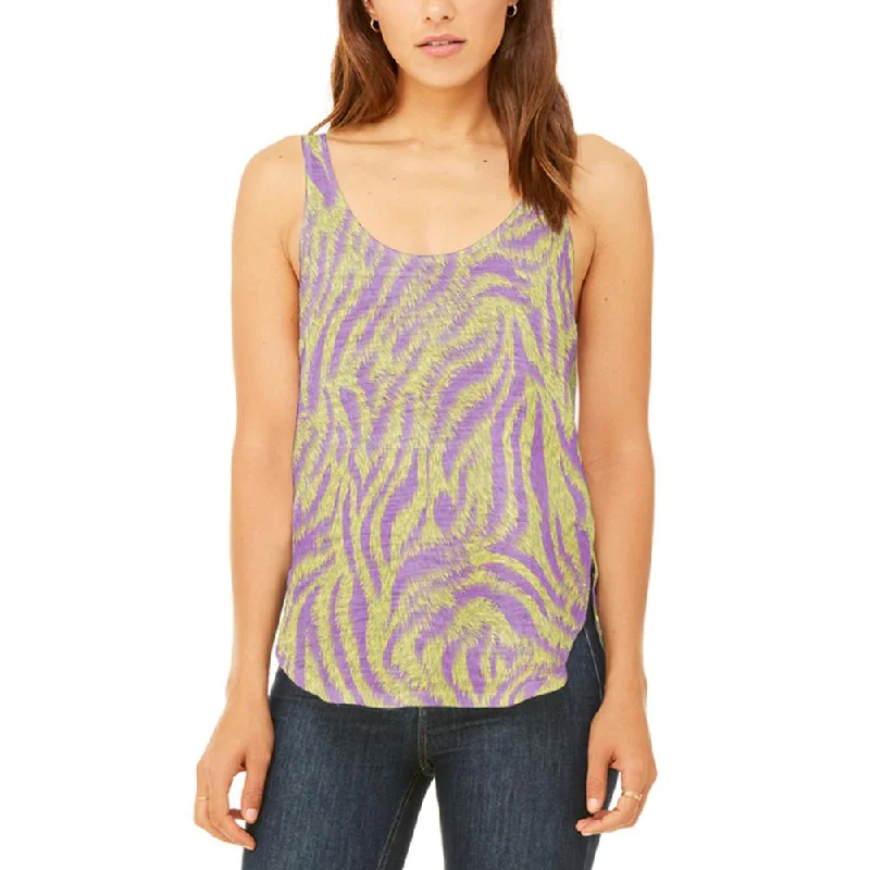 Mardi Gras Cajun Tiger Costume Juniors Flowy Side Slit Tank Top casual tank top