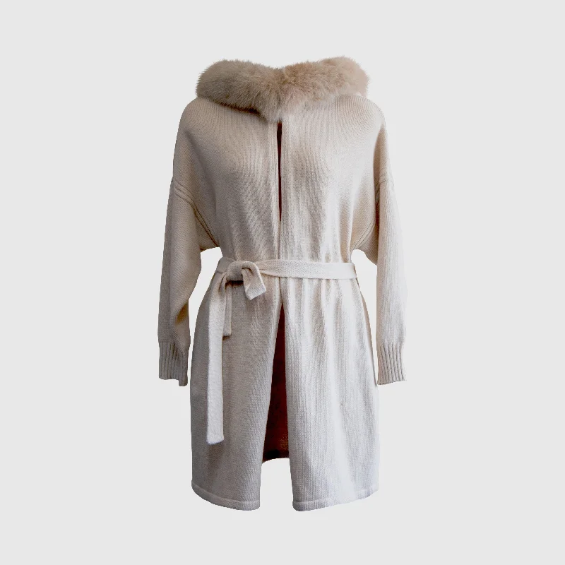 Cashmere Wrap Cardigan With Fox Fur Handmade Hand-knitted Hand-woven