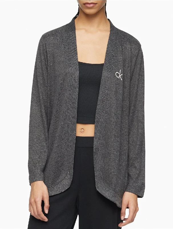 Calvin Klein Aurora Comfort CK Logo Open Front Cardigan - Women Boat Neck Shawl Collar Notched Collar Calvin Klein Aurora Comfort CK Logo Open Front Cardigan - Women Boat Neck Shawl Collar Notched Collar