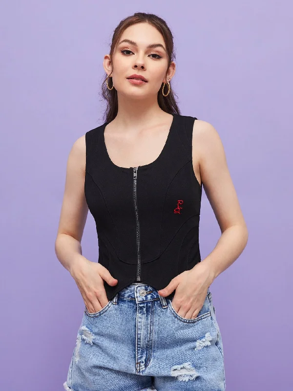 PUTRI ADIF Graphic Embroidery Zip Up Tank Top SD stylish tank top
