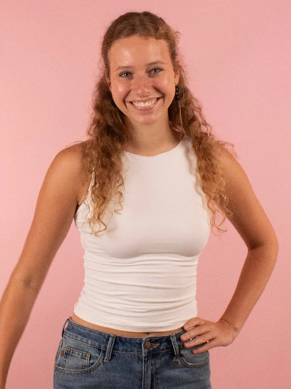 White Basic High Neck Tank vibrant tank top