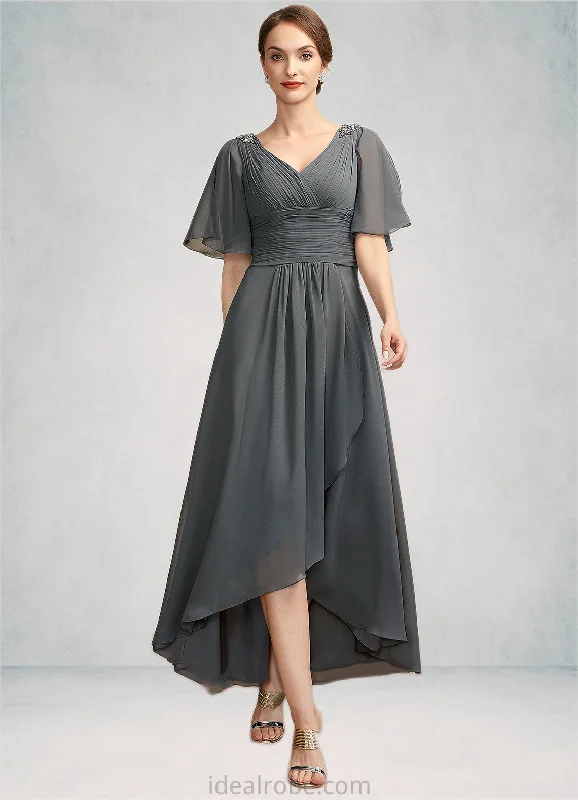 Hallie A-Line V-neck Asymmetrical Chiffon Mother of the Bride Dress With Ruffle Beading STK126P0014744 Hallie A-Line V-neck Asymmetrical Chiffon Mother of the Bride Dress With Ruffle Beading STK126P0014744