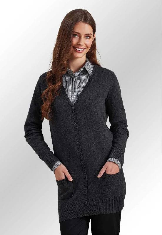 Women's Longline Knitted Cardigan PR698 Welt Pockets Slit Pockets Flap Pockets