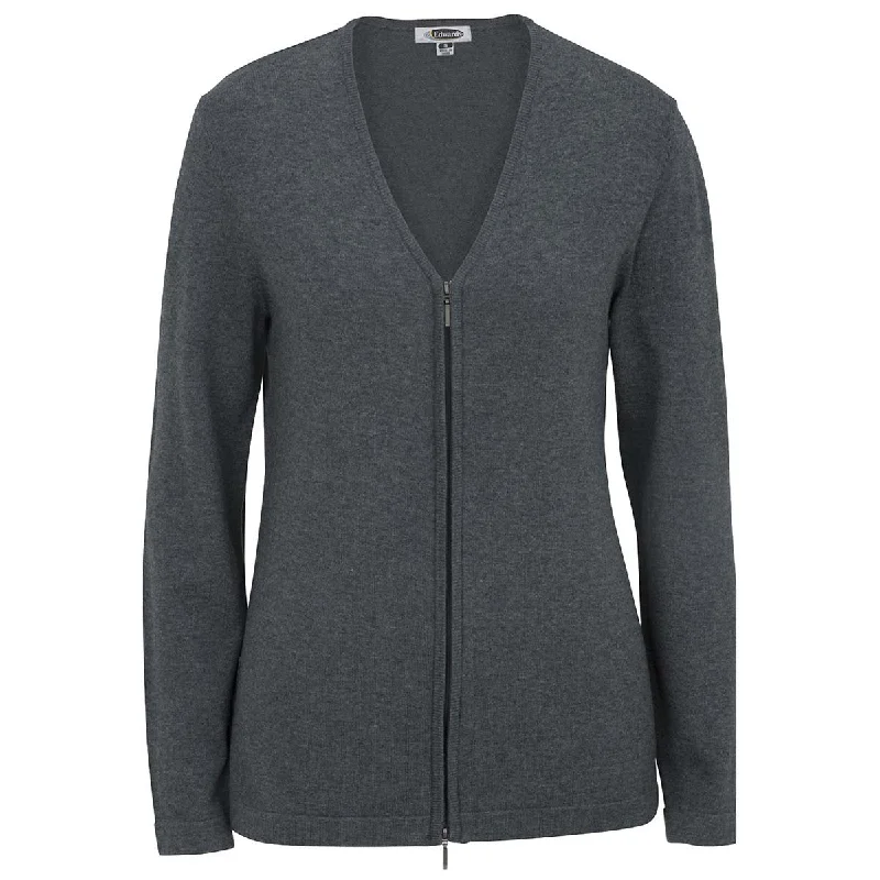 Edwards Women's Smoke Heather V-Neck Full Zip Cardigan Tailored Straight A-Line
