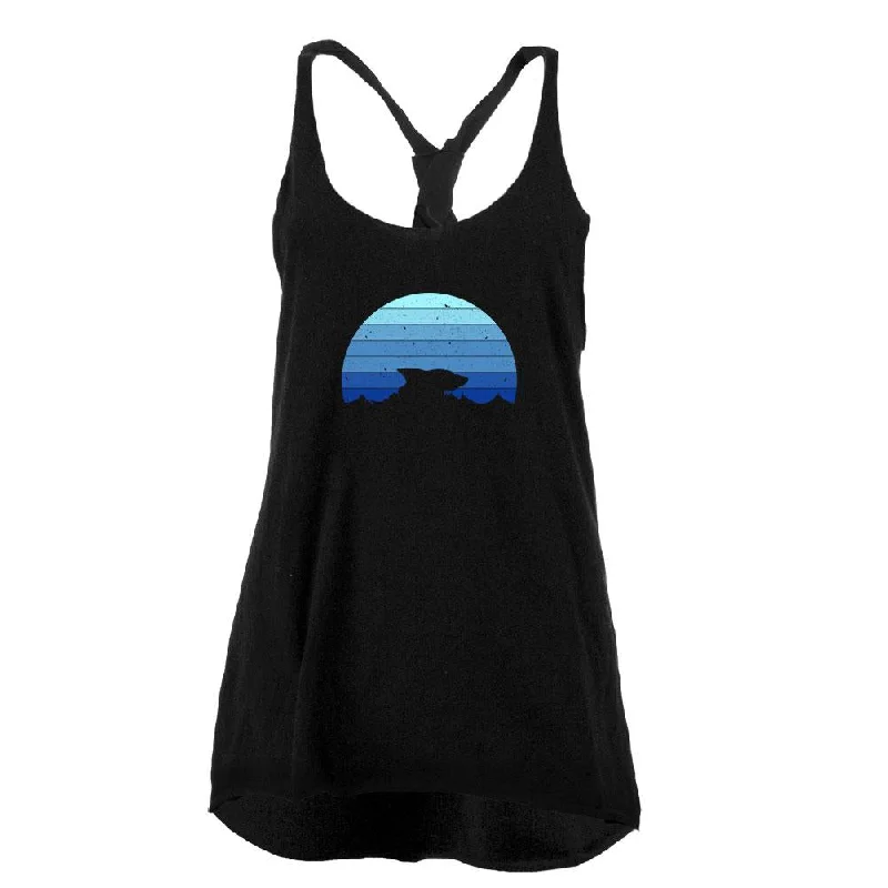 Ocean Shark Retro Sunset Blue Juniors Twist Tank Top baby blue tank