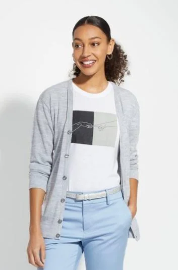 Rogers Cardigan Sweater - Heather Grey Cable Knit Ribbed Knit Lace Knit
