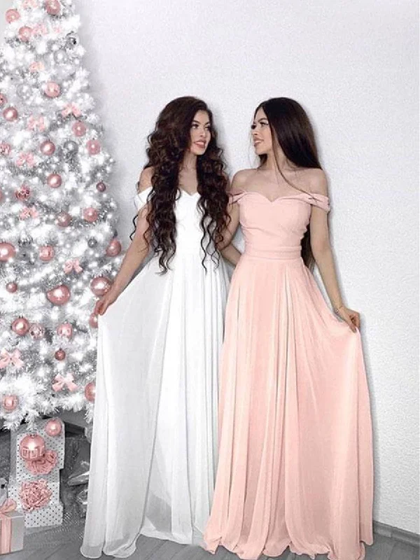Custom Made White/Pink Off Shoulder Prom Dresses, White/ Pink Graduation Dress, Off Shoulder Formal Dresses Custom Made White/Pink Off Shoulder Prom Dresses, White/ Pink Graduation Dress, Off Shoulder Formal Dresses