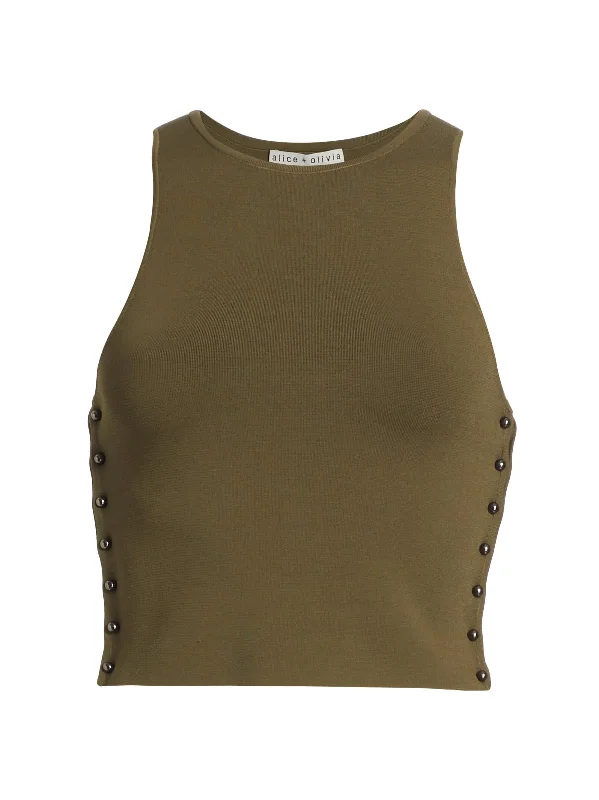 Soleil Metal Bar Trim Tank Olive - Alice + Olivia sequin tank top