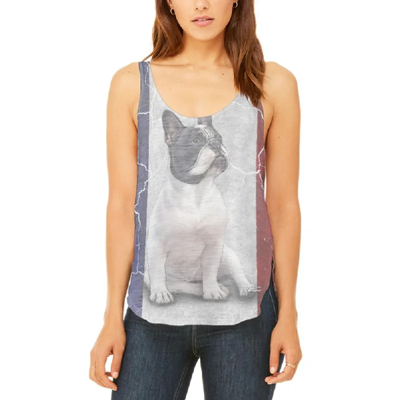 French Bulldog Live Forever Flag Juniors Flowy Side Slit Tank Top mint tank top