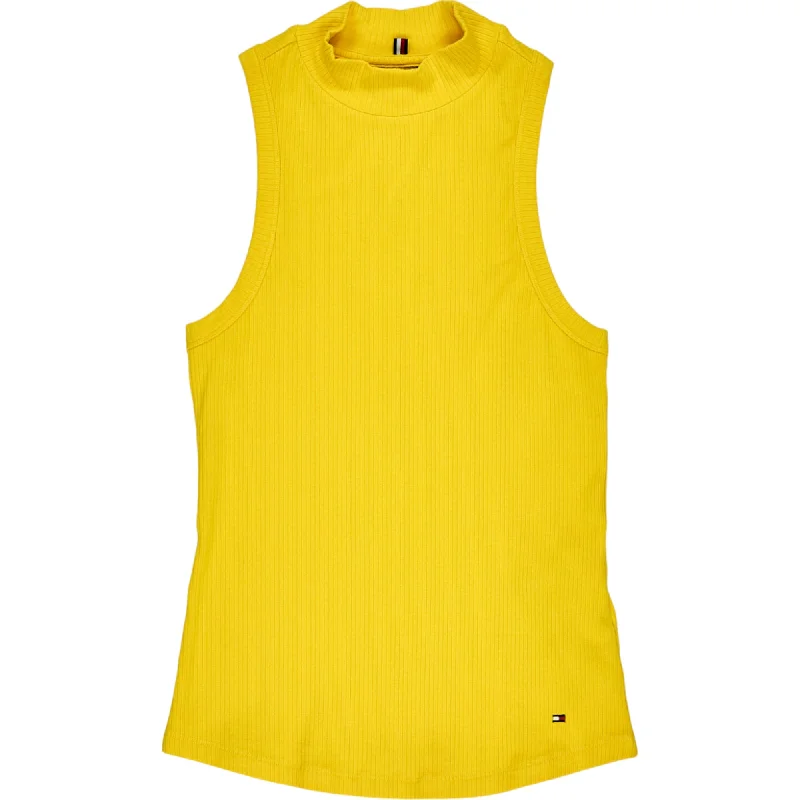 Tommy Hilfiger Yellow Slim Rib Mock Neck Tank sage tank top