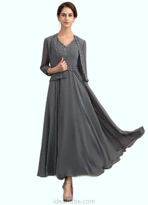 Veronica A-Line V-neck Ankle-Length Chiffon Mother of the Bride Dress With Beading Sequins STK126P0014740 Veronica A-Line V-neck Ankle-Length Chiffon Mother of the Bride Dress With Beading Sequins STK126P0014740