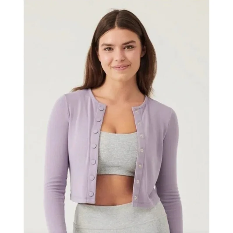 OUTDOOR VOICES Women's CozyRib Cropped Cardigan Medium Earl Grey Modern Contemporary chic OUTDOOR VOICES Women's CozyRib Cropped Cardigan Medium Earl Grey Modern Contemporary chic
