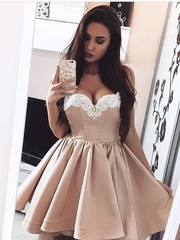 Custom Made Short Champagne Prom Dresses with White Lace, Short Champagne Graduation Evening Dresses Custom Made Short Champagne Prom Dresses with White Lace, Short Champagne Graduation Evening Dresses