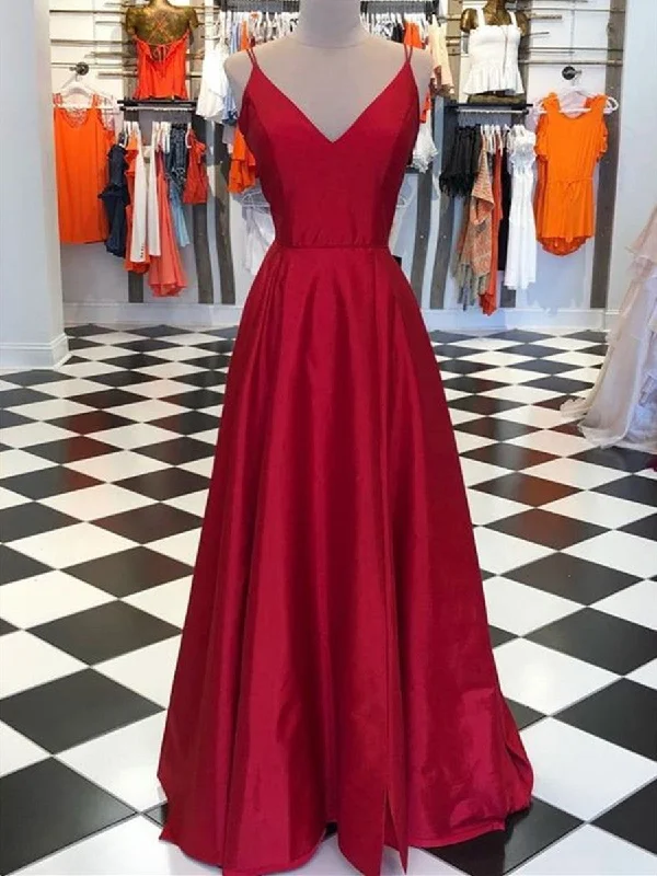 Simple A Line V Neck Burgundy Prom Dresses, Burgundy V Neck Formal Dresses, Evening Dresses Simple A Line V Neck Burgundy Prom Dresses, Burgundy V Neck Formal Dresses, Evening Dresses