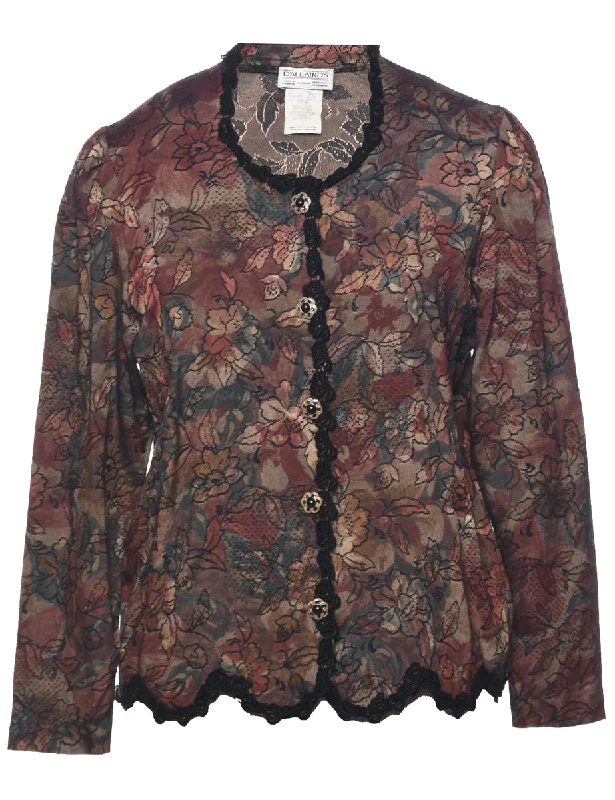 Floral Pattern Jacket - M Mesh Jacket Canvas Jacket Denim Jacket