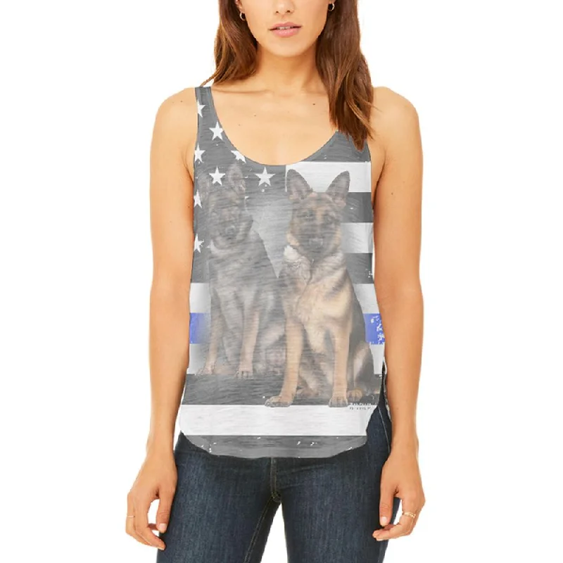 Thin Blue Line K9 Unit German Shepherd Live Forever Juniors Flowy Side Slit Tank Top glitter tank top
