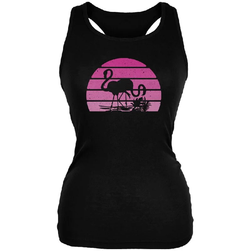 Florida Flamingo Retro Sunset Juniors Soft Tank Top lavender tank top