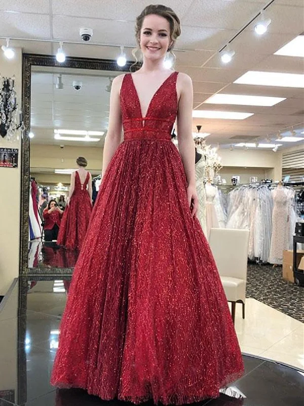 Burgundy V Neck Tulle Sequins Prom Dresses, Burgundy V Neck Tulle Formal Dresses, Graduation Dresses Burgundy V Neck Tulle Sequins Prom Dresses, Burgundy V Neck Tulle Formal Dresses, Graduation Dresses