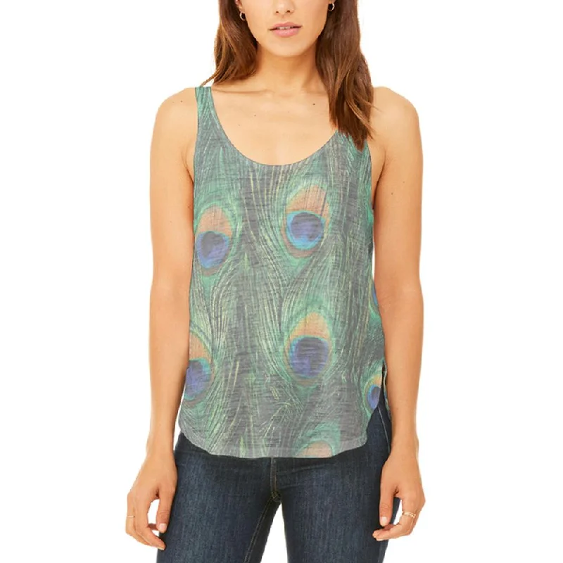 Peacock Feathers Juniors Flowy Side Slit Tank Top workout tank top