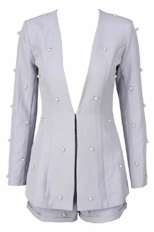 Honey Couture LIZZY Grey Pearl Long Sleeve Jacket Shorts Set Print Jacket Jacquard Jacket Embroidered Jacket Honey Couture LIZZY Grey Pearl Long Sleeve Jacket Shorts Set Print Jacket Jacquard Jacket Embroidered Jacket