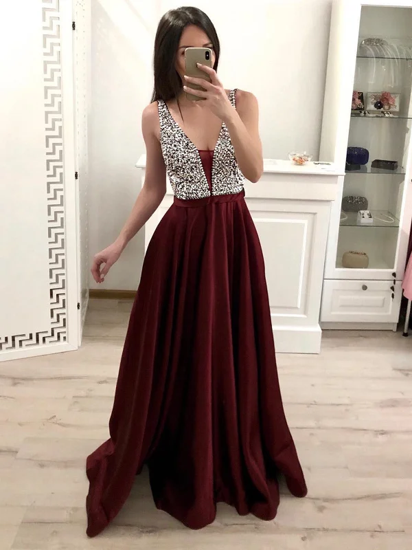 A Line V Neck Burgundy/Pink Floor Length Prom Dresses, Burgundy/Pink Long Formal Graduation Evening Dresses A Line V Neck Burgundy/Pink Floor Length Prom Dresses, Burgundy/Pink Long Formal Graduation Evening Dresses