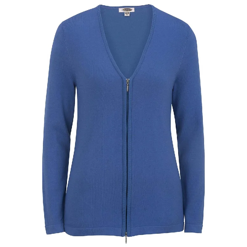 Edwards Women's French Blue V-Neck Full Zip Cardigan Crew Neck V-Neck Turtle Neck