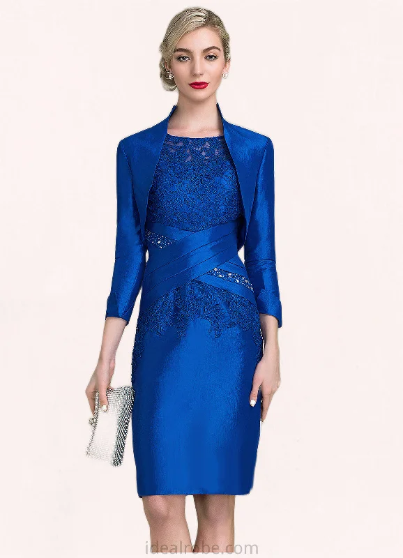 Sydney Sheath/Column Scoop Neck Knee-Length Taffeta Lace Mother of the Bride Dress With Ruffle Beading Sequins STK126P0014741 Sydney Sheath/Column Scoop Neck Knee-Length Taffeta Lace Mother of the Bride Dress With Ruffle Beading Sequins STK126P0014741