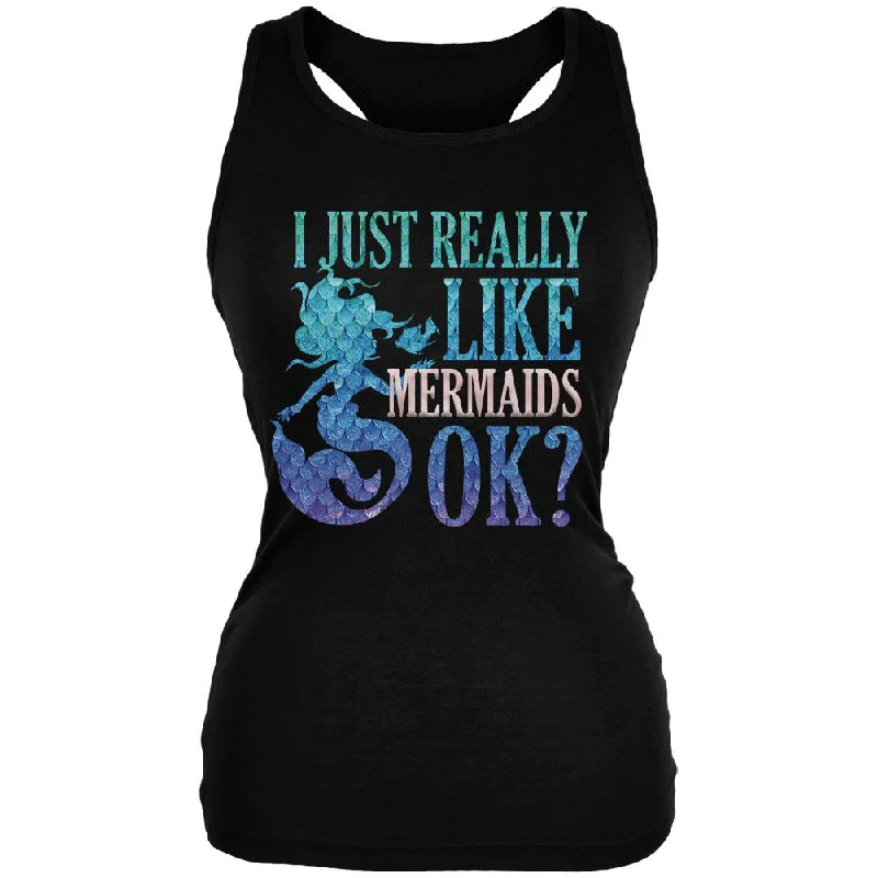 I Just Really Like Mermaids Ok Scales Juniors Soft Tank Top charcoal tank top