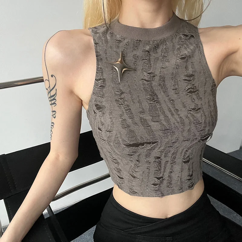 Sexy Summer Sleeveless Midriff Baring Tank Tops peekaboo tank top