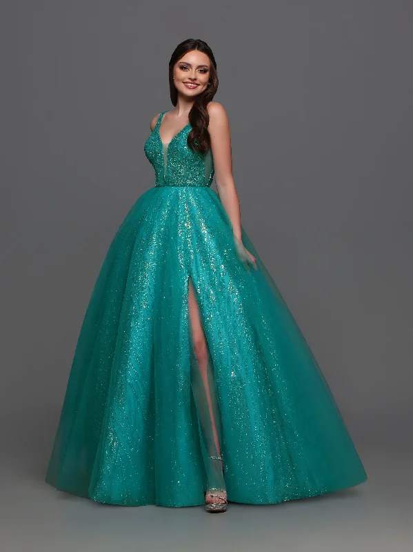 Candice Wang 72336 Sheer Glitter A Line Prom Dress Slit V neck Formal BallGown Shimmer
