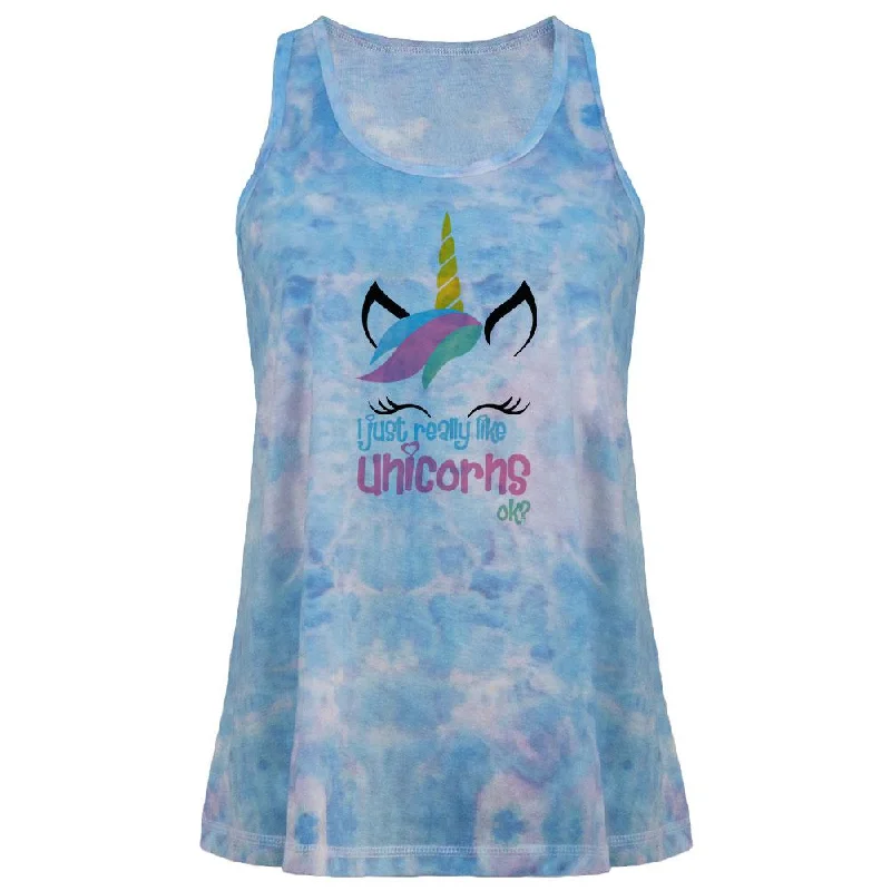I Just Really Like Unicorns ok? Juniors Tie Dye Tank Top peach tank top